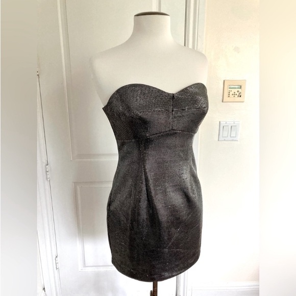 GUESS Strapless Mini Dress Lurex Metallic Look - Picture 4 of 12
